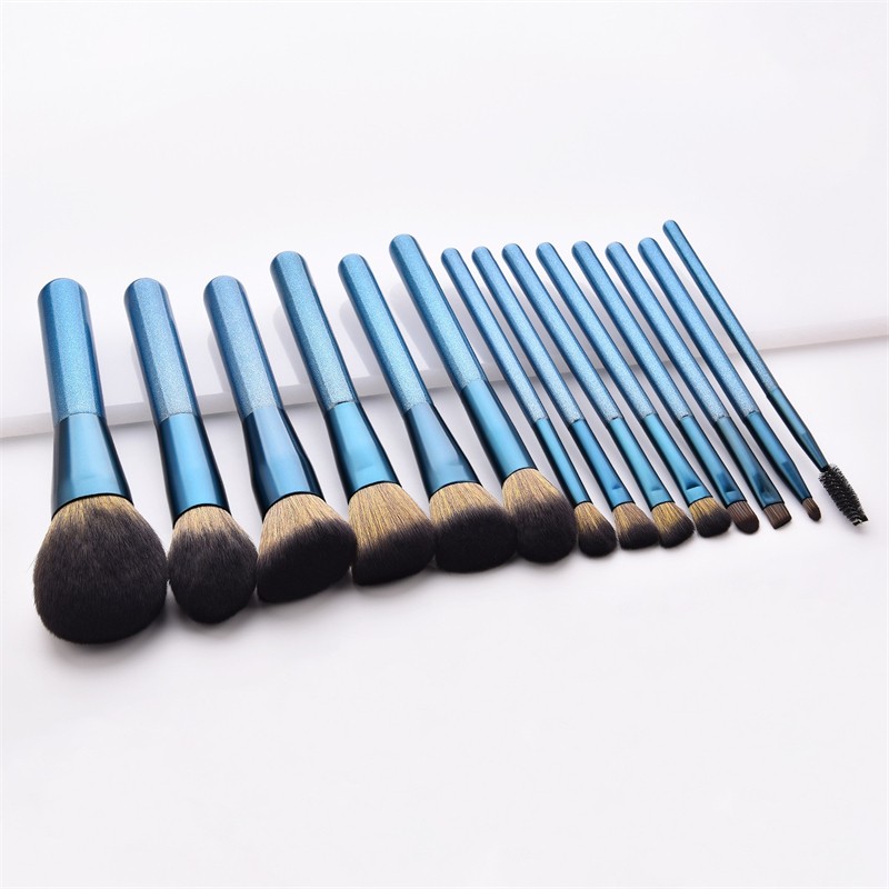 Professional Makeup Brush Factory - OEM 14pcs Sapphire Blue White Gold Gouache