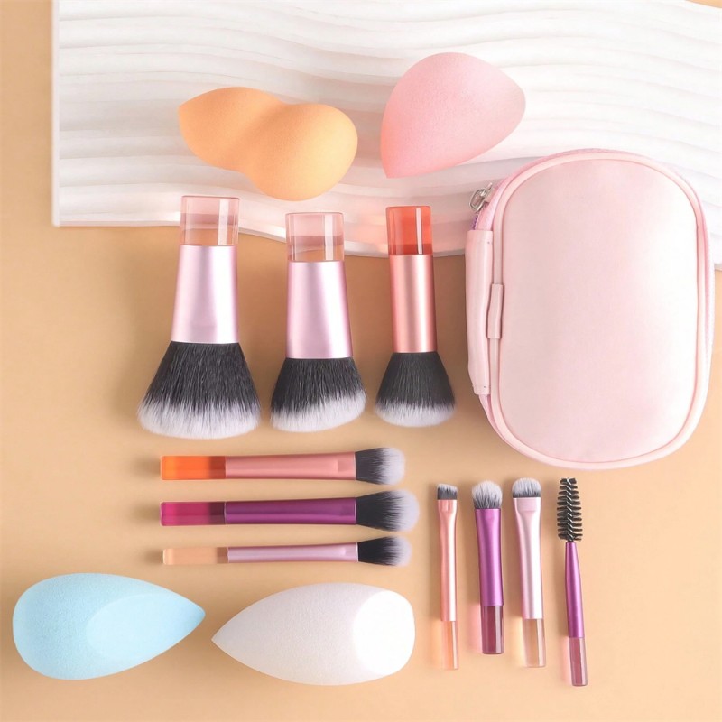 Mini Brush Set Manufacturer - OEM Transparent Handle Portable 4 Puff Set