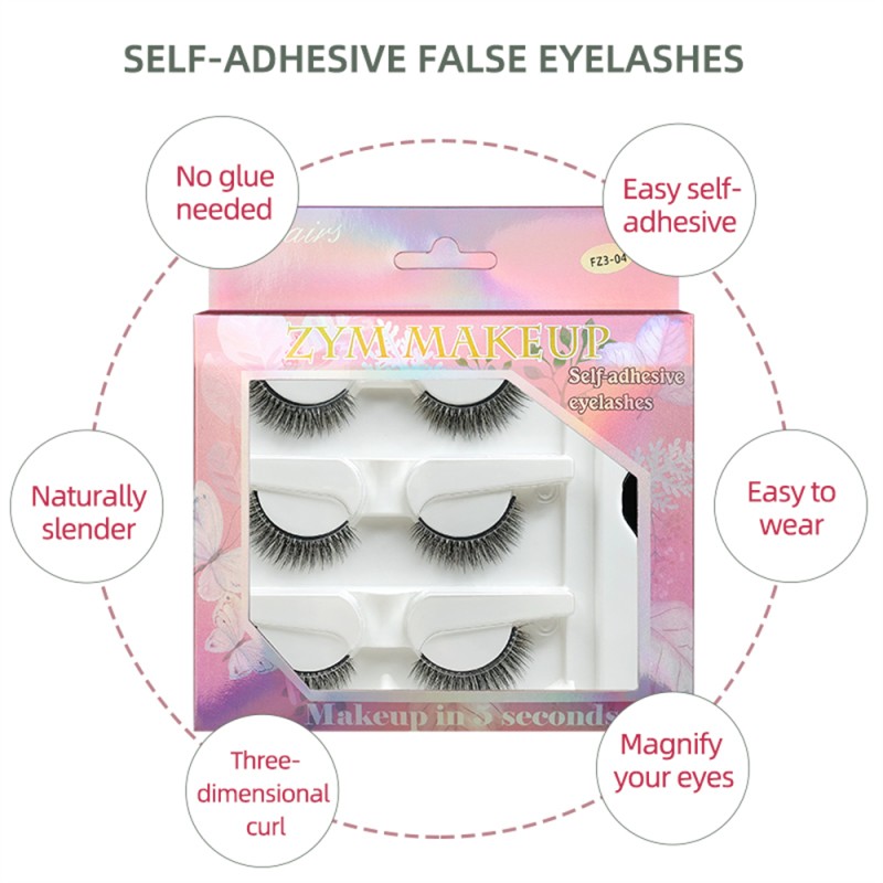 Magnetic Synthetic Eyelashes Manufacturer - OEM Handmade 3-Pairs Self-Adhesive Glue-Free