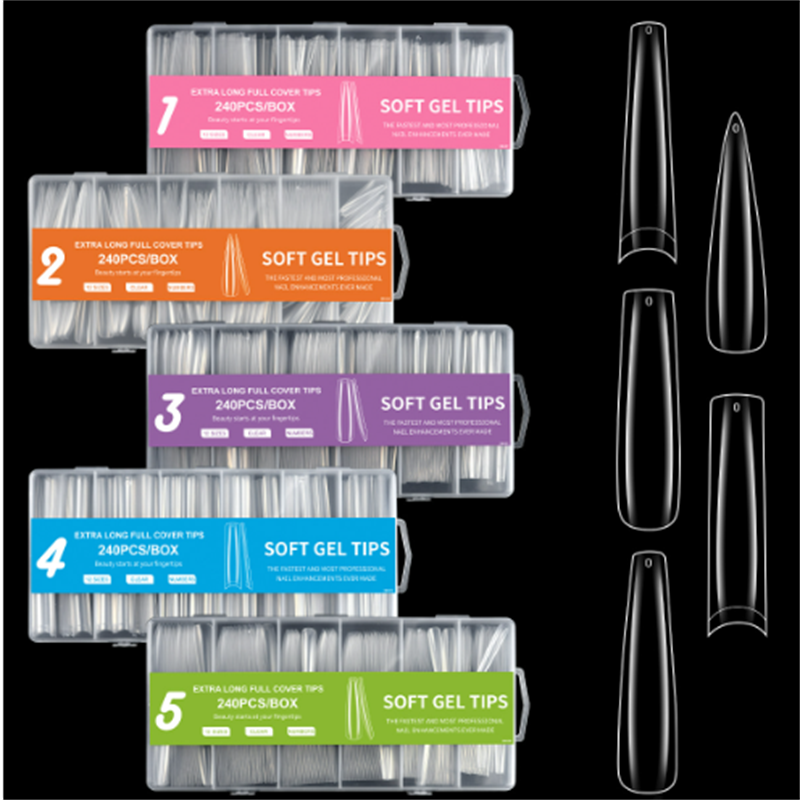 Acrylic Nail Extensions Factory - OEM 240 Pcs Transparent Full-coated Long Nails