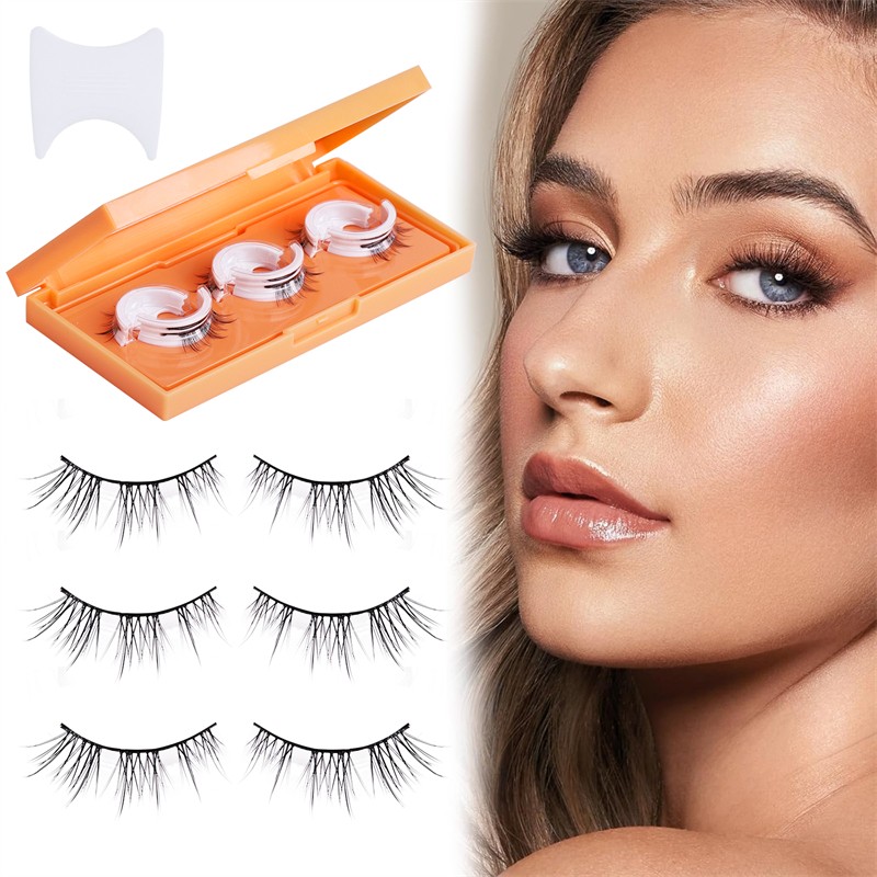 Self-adhesive Eyelashes Supplier - OEM 3 Pairs Natural-looking Thick Wavy Easy-remove
