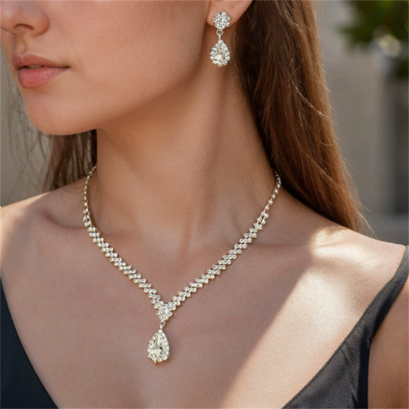 Wedding Jewelry Set Supplier - OEM Classic Three-Piece Diamond-Encrusted Set