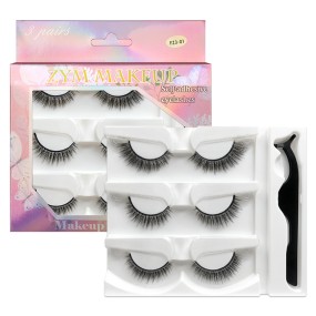 Magnetic Synthetic Eyelashes Manufacturer - OEM Handmade 3-Pairs Self-Adhesive Glue-Free