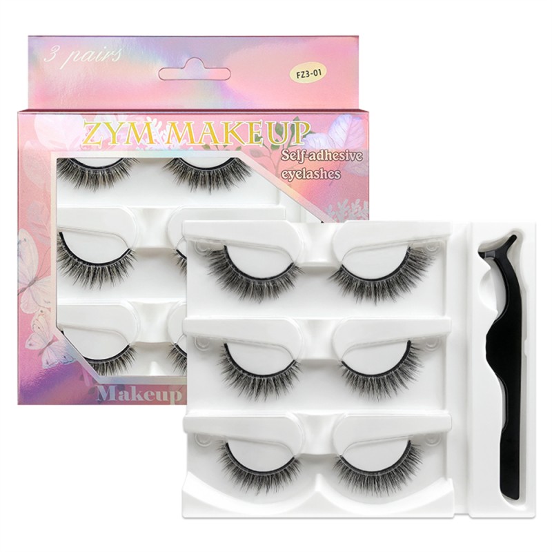 Magnetic Synthetic Eyelashes Manufacturer - OEM Handmade 3-Pairs Self-Adhesive Glue-Free