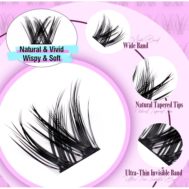 Self-Adhesive Eyelashes Supplier - OEM Wispy Clear Band Volume Shape No Glue