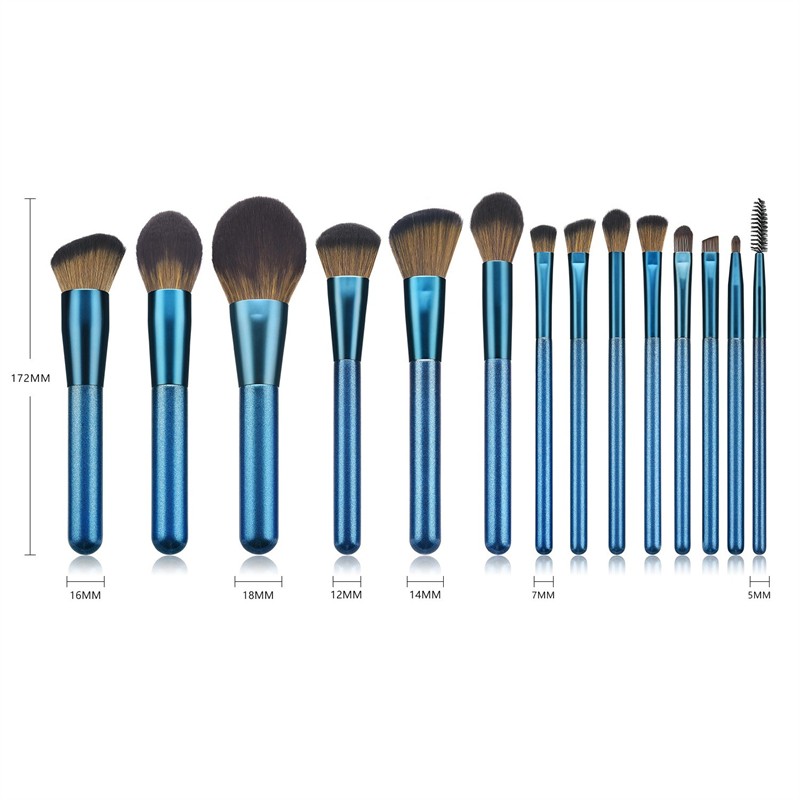 Makeup Brush Set Supplier - OEM 14pcs Sapphire Blue Professional Blush Kit