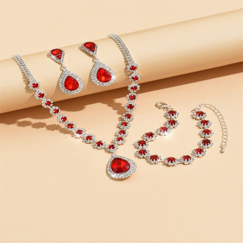 Bridal Jewelry Set Supplier - OEM Three-Piece Faux Diamond Flower Embellished