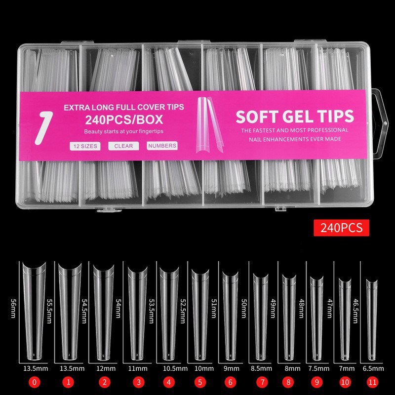 Acrylic Nail Extensions Factory - OEM 240 Pcs Transparent Full-coated Long Nails
