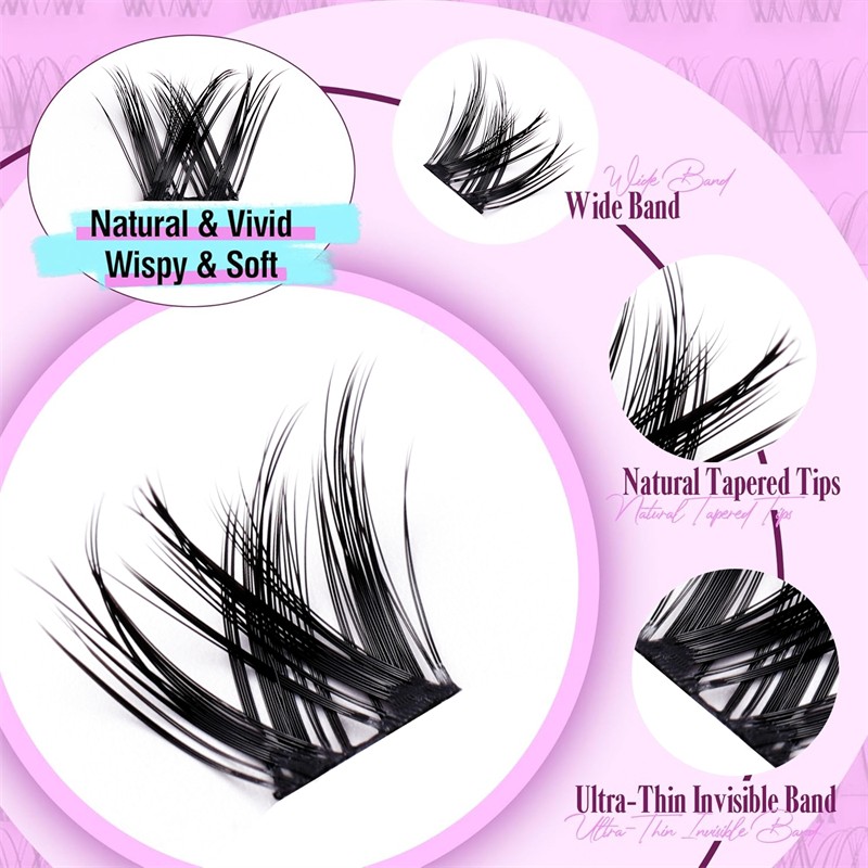 Wispy Self-Adhesive Eyelashes Supplier - OEM Clear Band Volume Shape Strong Hold