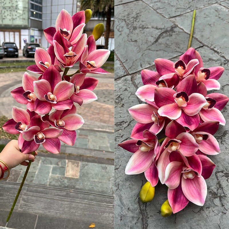 Artificial Flower Arrangement Manufacturer - Factory 75cm 10 Heads Handmade Cymbidium Dahlias Orchids 3D