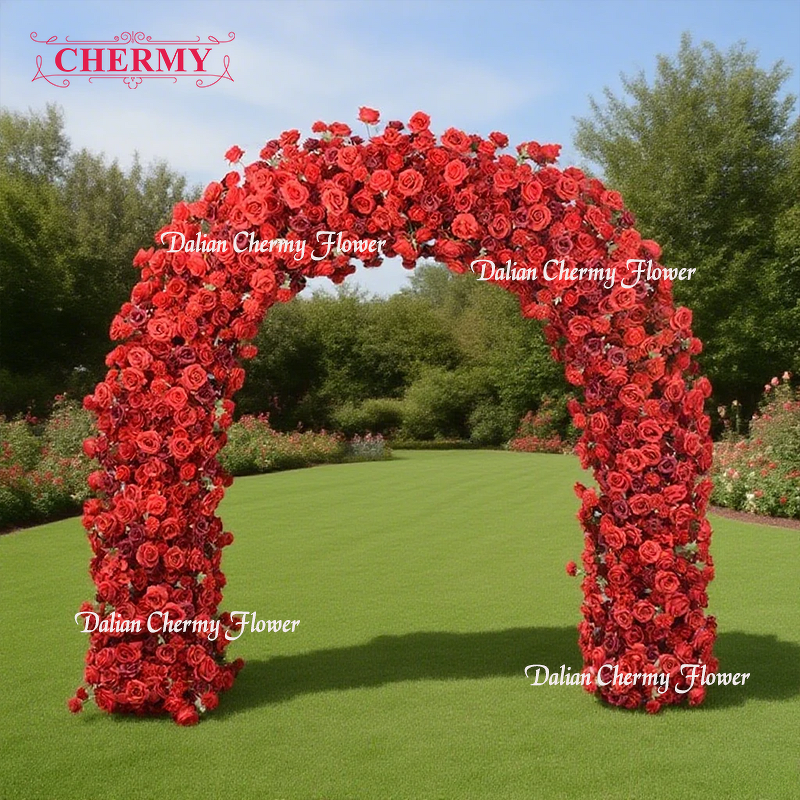 Artificial Flower Arch Manufacturer - OEM Dalian Chermy Customized Heart Red White with Flowers