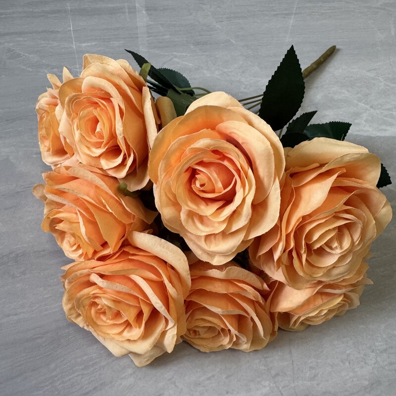 Artificial Rose Bushes Manufacturer - Super Discount Silk 9 Heads for Bridal Bouquet Wedding Decoration