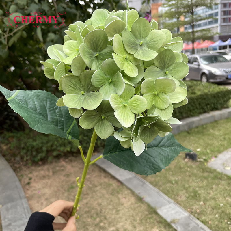 Artificial Hydrangea Manufacturer - Dalian Chermy 3D Real Touch Latex Dark Green for Wedding