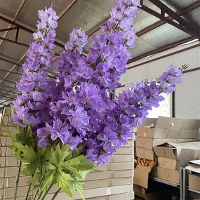 Artificial Delphinium Manufacturer - Handmade Factory Direct Long Steam Silk Purple