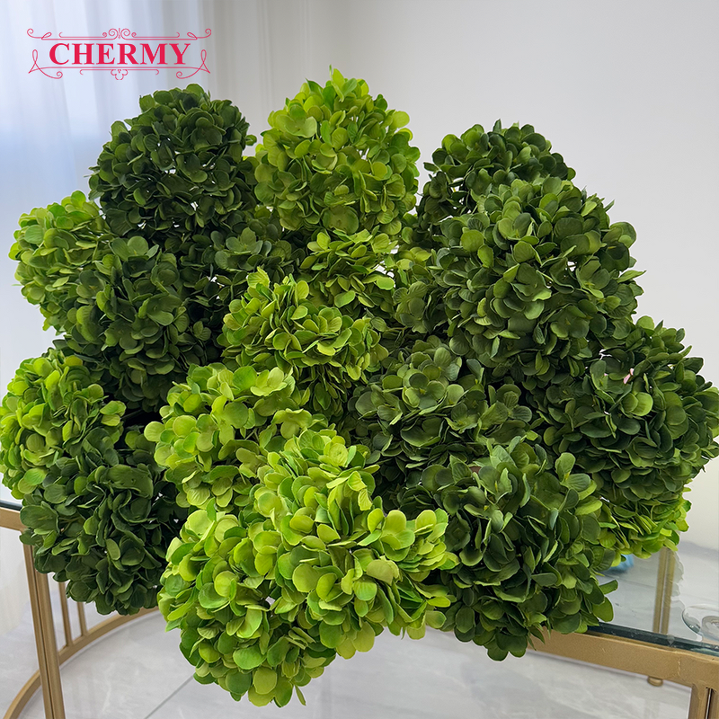 Artificial Hydrangea Manufacturer - Dark Green Silk for Wedding Decoration