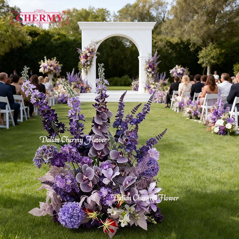 Artificial Silk Flower Runner Manufacturer - Dalian Chermy Purple Floral for Wedding Table