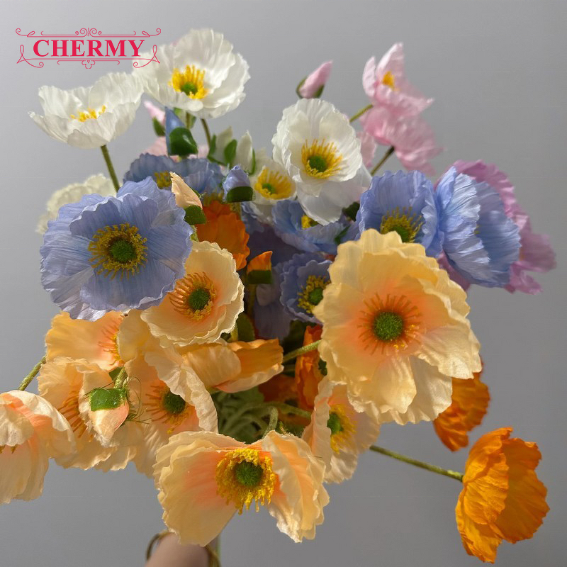 Artificial Poppy Manufacturer - Flocking Peony for Wedding Dress Home Outdoor Decoration Wreaths