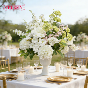 Artificial Flower Centerpiece Manufacturer - Customized Silk Green Amaranth White Hydrangea Durable Table