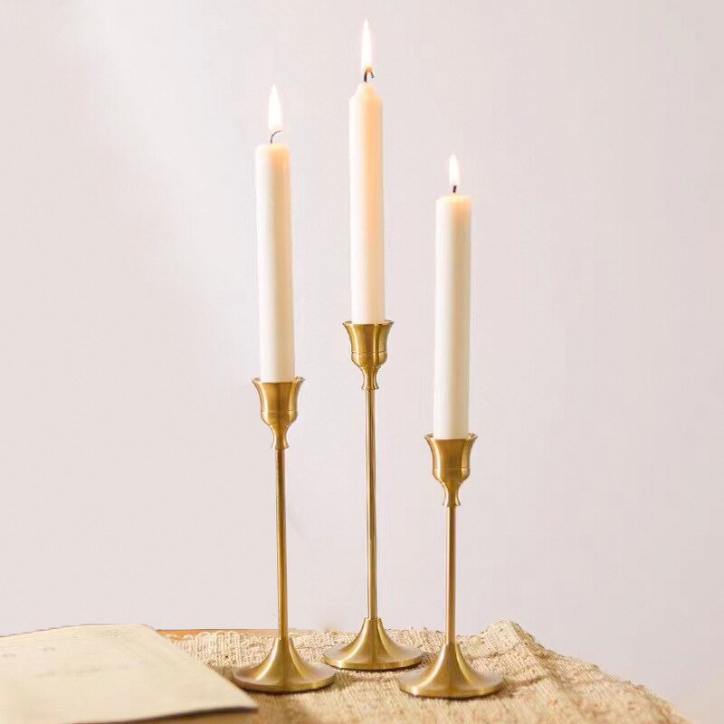 Brass Candlestick Holder Manufacturer - Antique Minimalist Long Stemmed Tapered Set Decorative Gold