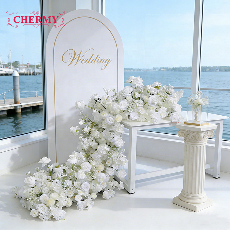 Artificial Flower Arch Manufacturer - Luxury Marry Me Backdrop White Rose Stand for Proposal