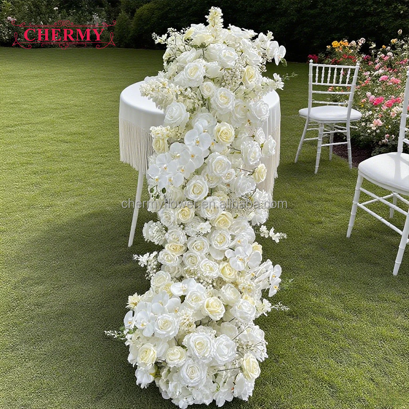 Artificial Silk Flower Runner Manufacturer - Dalian Chermy Custom Aisle Red Rose Table Flower for Wedding