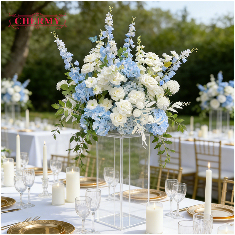 Artificial Flower Ball Manufacturer - Handmade 60cm Realistic Simulation Blue White for Table Centerpieces