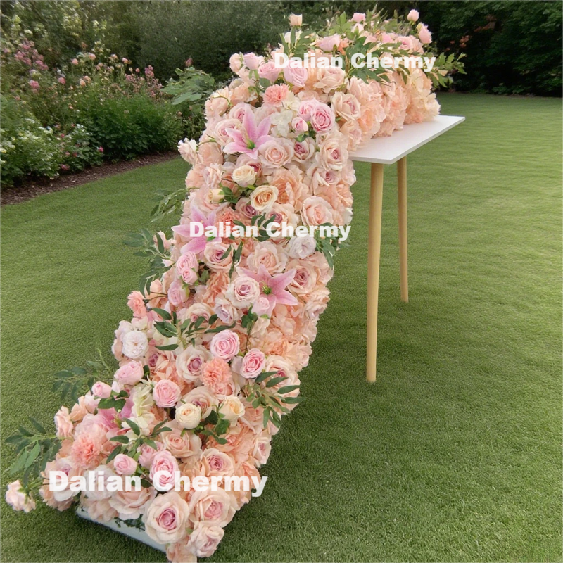 Artificial Silk Flower Runner Manufacturer - Dalian Chermy Rose Hydrangea 200cm White Red for Wedding Table