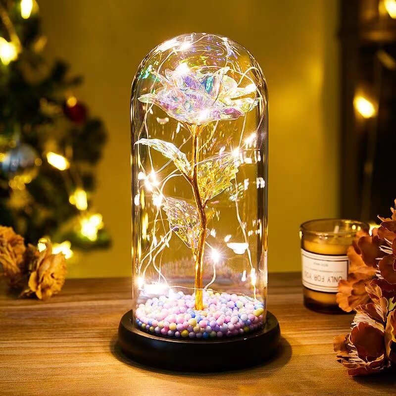 Galaxy Rose Manufacturer - Women Blue Colorful Artificial Flower in Glass Dome with Light