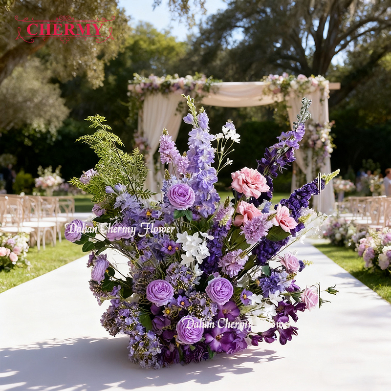 Artificial Silk Flower Runner Manufacturer - Dalian Chermy Purple Floral for Wedding Table