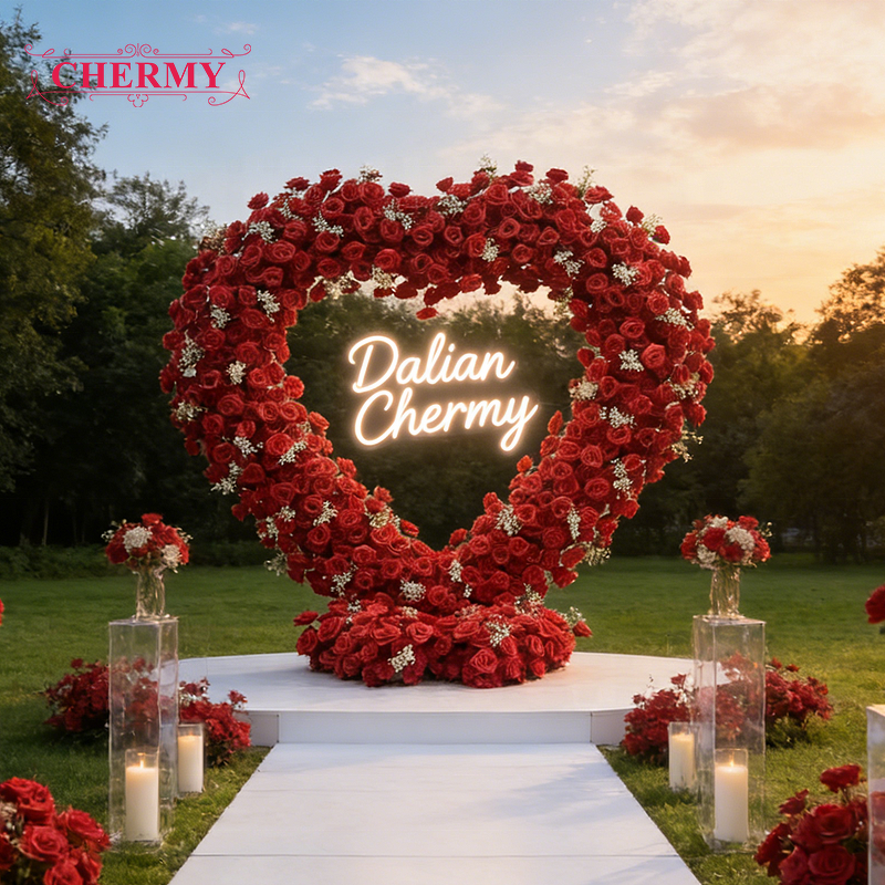 Artificial Flower Arch Manufacturer - Factory Custom Wholesale Red Rose Heart Shaped for Wedding Background