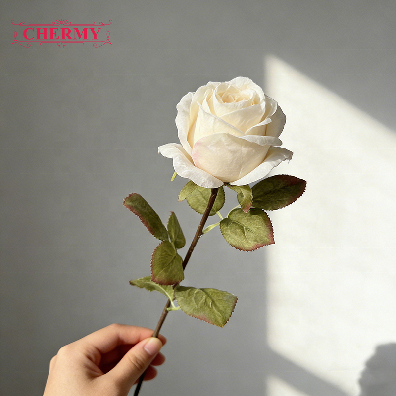 Artificial Rose Manufacturer - Dalian Chermy DC128 Single Stem Beige for Wedding Table