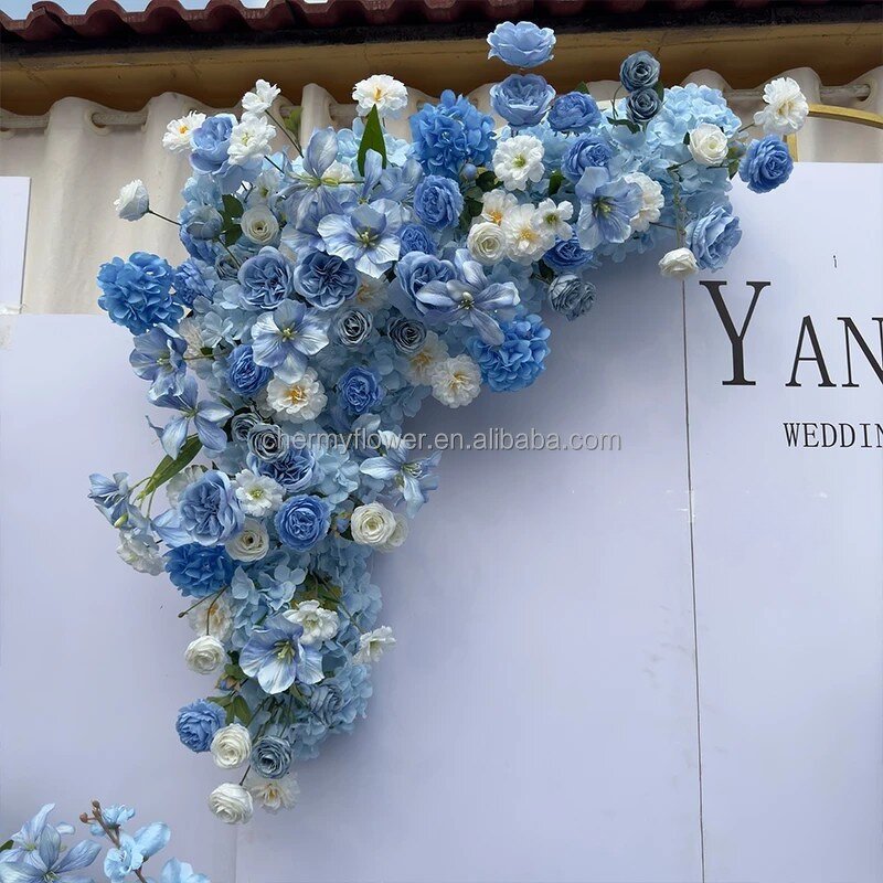 Artificial Aisle Flower Manufacturer - CM-TW002 Blue White Hanging Silk for Wedding Background
