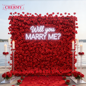 Artificial Flower Wall Manufacturer - CM-FW011 Custom 8*8ft Red Rose for Wedding Stage Backdrop