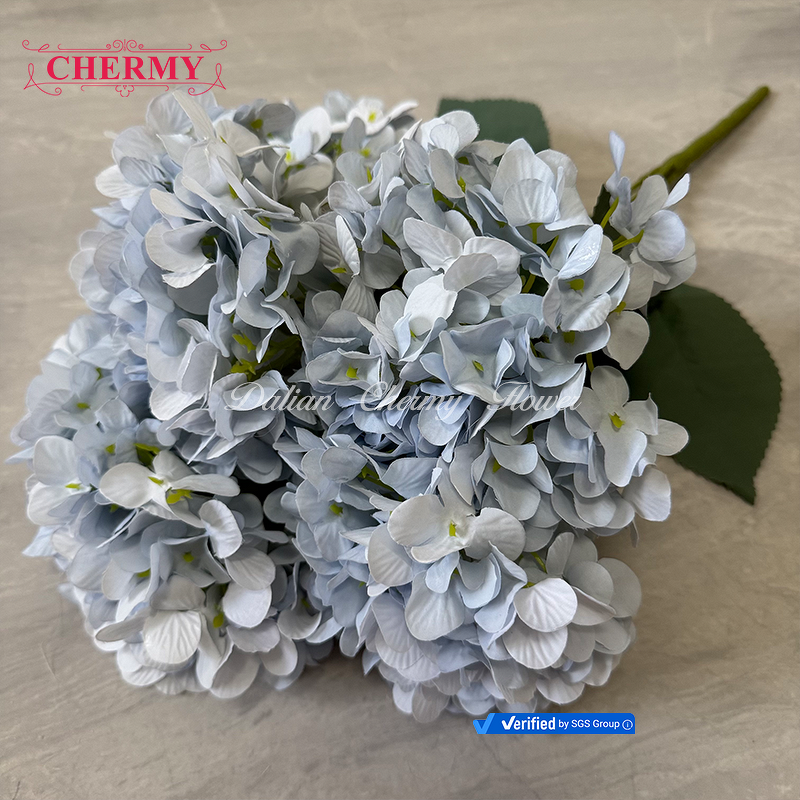Artificial Hydrangea Manufacturer - CM-DC064 Dalian Chermy Wholesale 5 Heads Large Silk Dusty Blue