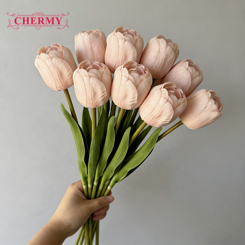 Artificial Tulip Manufacturer - Dalian Chermy DC101 White Real Touch for Home Wedding