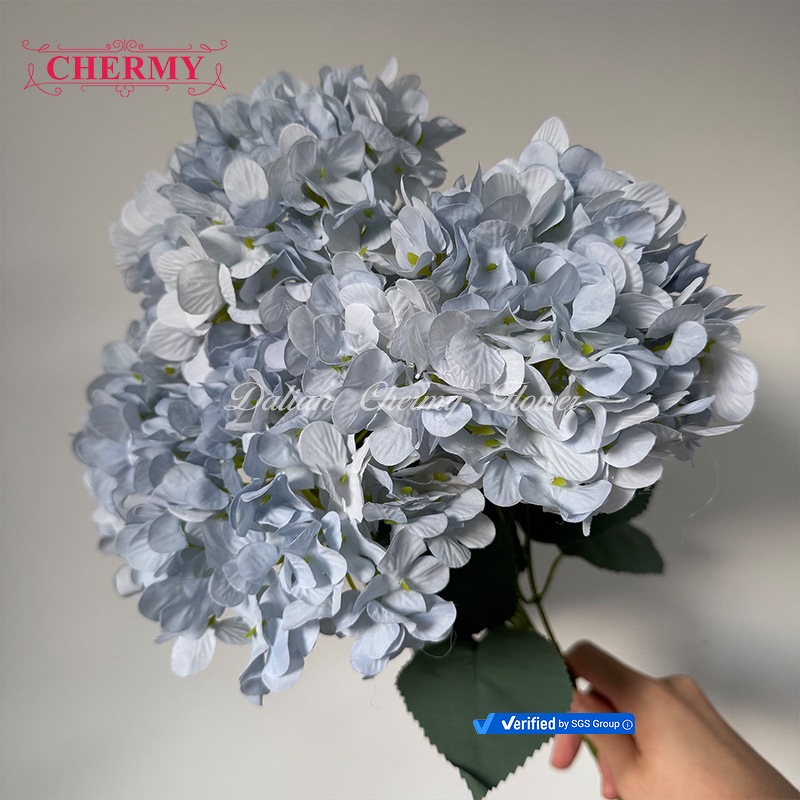 Artificial Hydrangea Manufacturer - CM-DC064 Dalian Chermy Wholesale 5 Heads Large Silk Dusty Blue