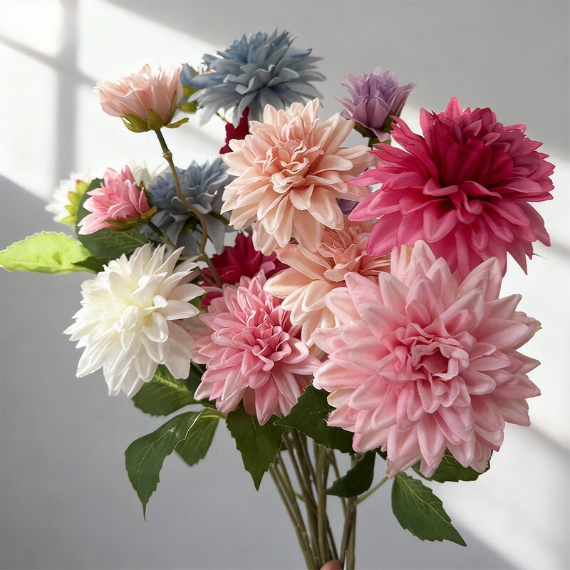Artificial Dahlia Manufacturer - Dalian ChermyDC033 3-Head Pink Silk for Wedding Party