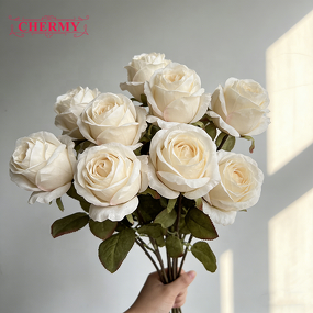 Artificial Rose Manufacturer - Dalian Chermy DC128 Single Stem Beige for Wedding Table
