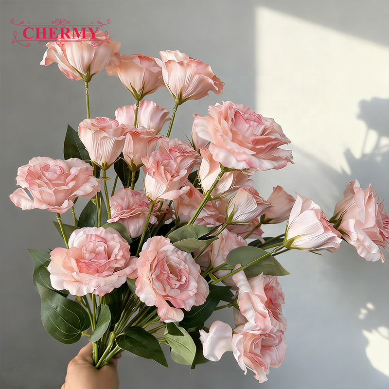 Artificial Balloon Flower Manufacturer - Dalian Chermy DC096 5-Head Pink Silk Wedding Floral