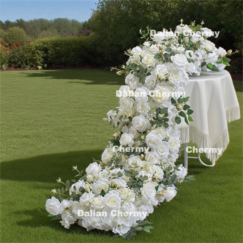 Artificial Flower Runner Manufacturer - Wedding White Silk Rose 200cm for Table Decoration