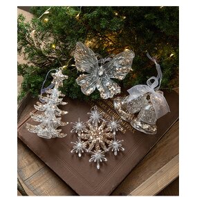 Acrylic Christmas Ornament Manufacturer - Luxury Xmas Elk Bells Angel Wings Transparent Snowflake Pendant
