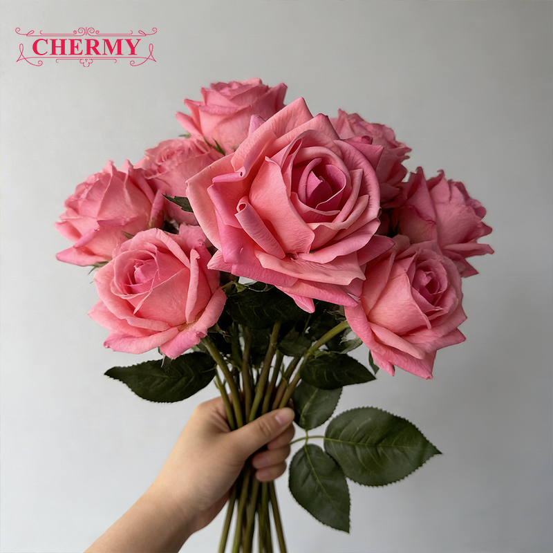 Artificial Rose Manufacturer - Dalian Chermy DC058 Red Real Touch for Home Wedding Decoration