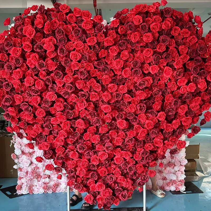 Artificial Flower Wall Backdrop Manufacturer - Custom 2m*2.4m Red Rose Heart Shape for Wedding Party