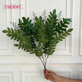 Artificial Locust Leaves Manufacturer - TH1540 Factory Price 5-Stem Bundle Green Plant Decor