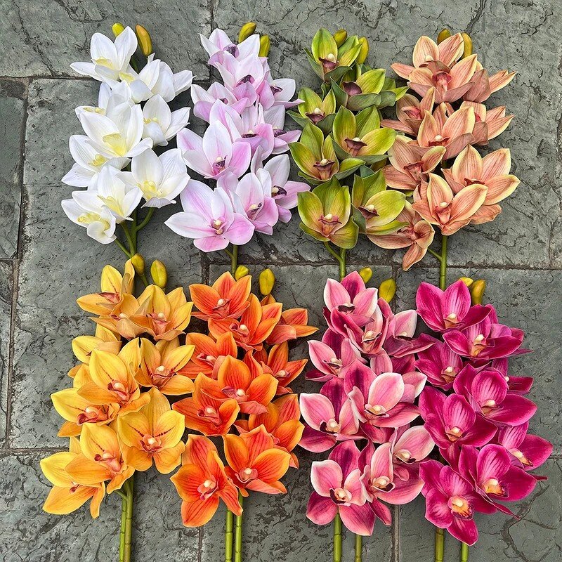 Artificial Flower Arrangement Manufacturer - Factory 75cm 10 Heads Handmade Cymbidium Dahlias Orchids 3D