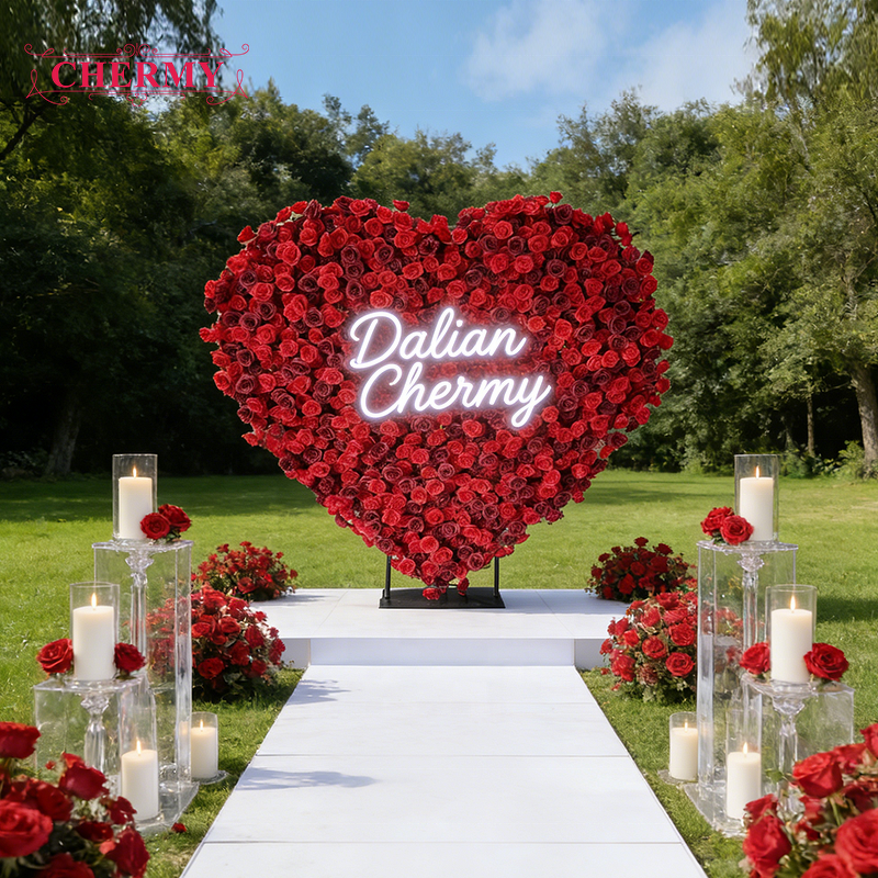 Artificial Flower Wall Manufacturer - Dalian Chermy New Design White Rose Heart for Wedding Background