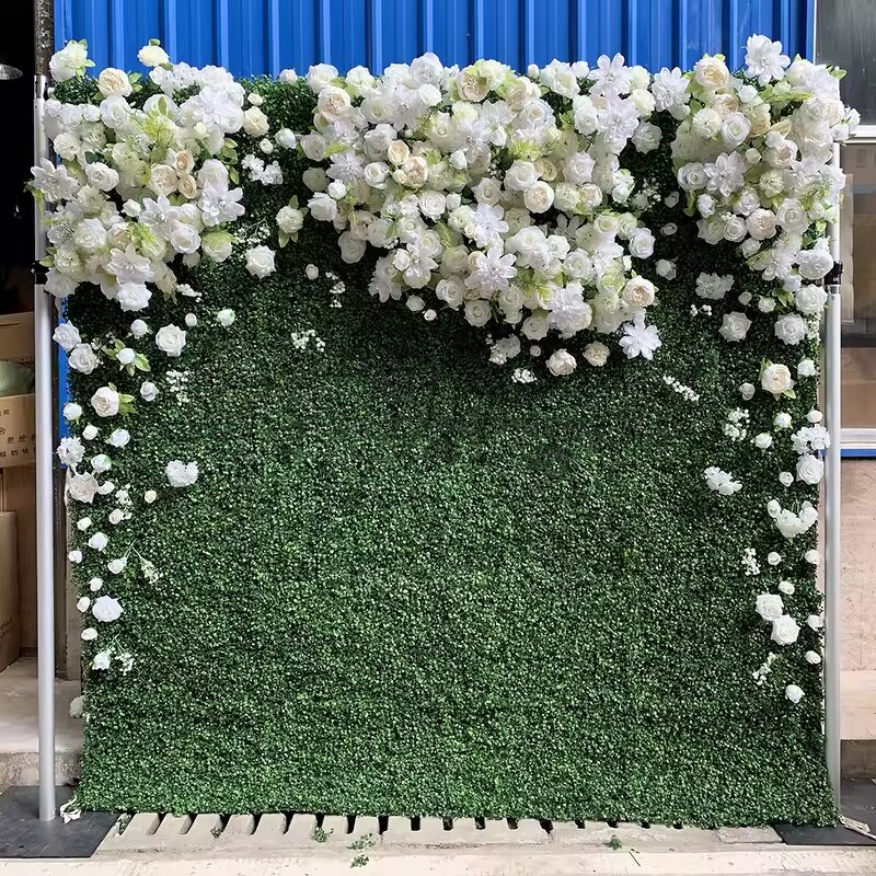 Artificial Flower Wall Panel Manufacturer - Birthday Party 3d 5d Roses Panel Roll up Curtain Fake Grass