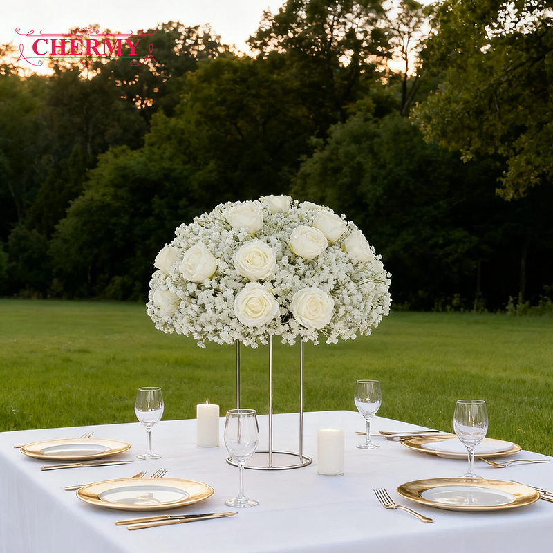 Artificial Flower Ball Manufacturer - Customized Wedding Party White Silk Table Wedding Centerpieces