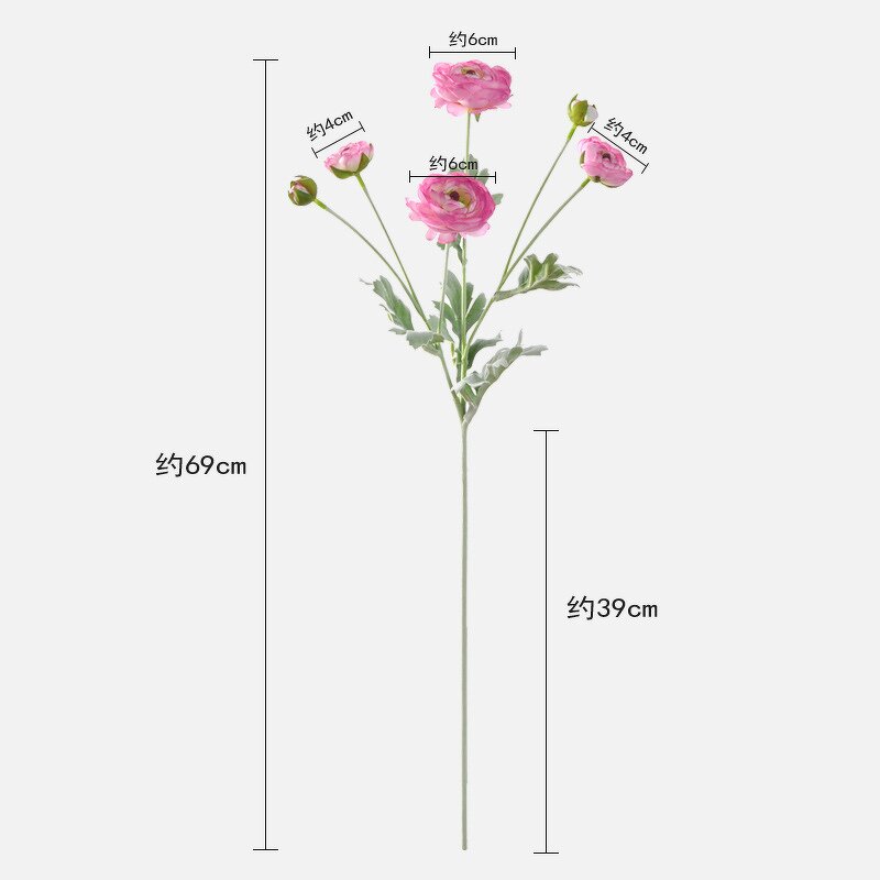 Artificial Ranunculus Manufacturer - TH1497 Wholesale High End Simulation 6 Heads Silk White Pink Mini