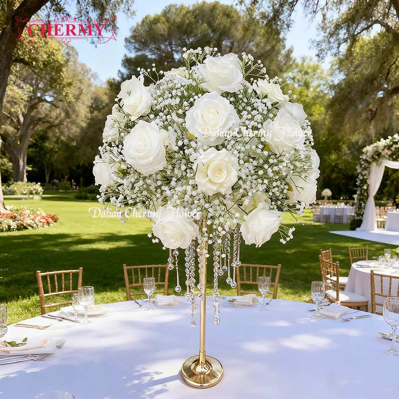 Artificial Greenery Ball Arch Manufacturer - High Quality Athens Classic 60cm White Rose Delphinium for Graduation